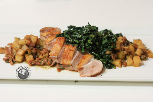 Cast Iron Duck, Proscuitto and Dill Parsnips with Duck Fat Kale