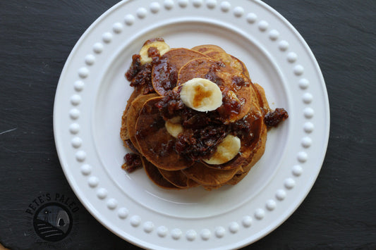 Sweet Potato and Banana Pancakes with Bacon Maple Sauce