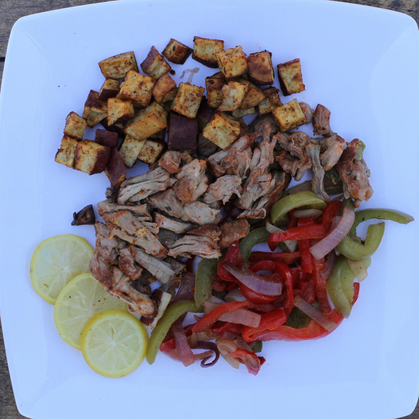 Guallijo Braised Pork with Bell Pepper and Lemon Zested Boniato - Pete's Real Food