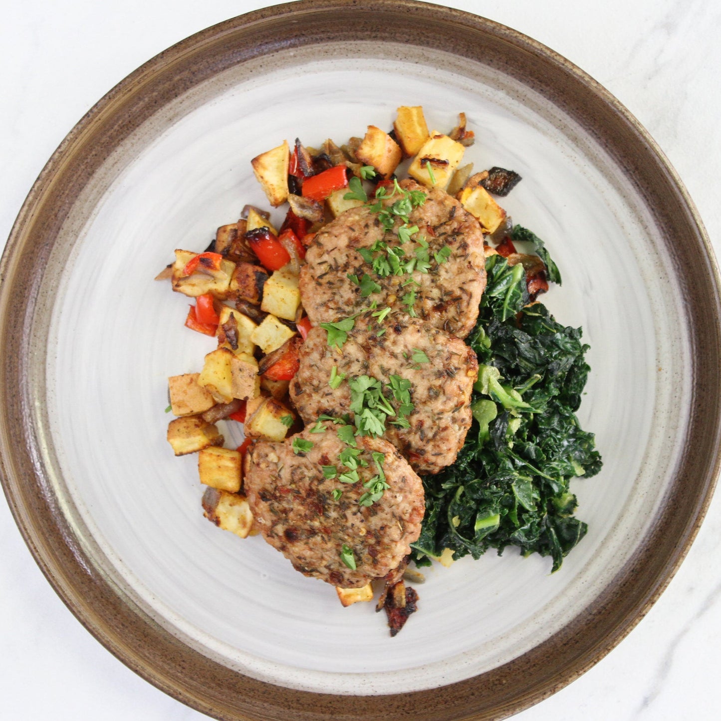 Jerked Chicken Sausage with Sweet Potato Hash and Kale - Pete's Real Food