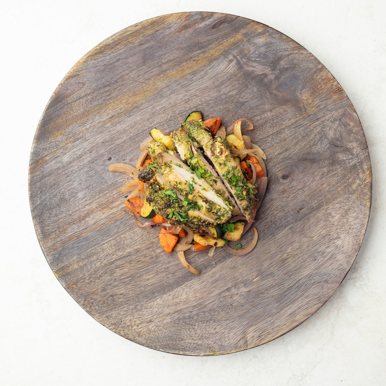 Arugula-Basil Pesto Chicken with Roasted Veggies - Pete's Real Food