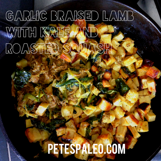 Garlic Braised Lamb with Roasted Squash and Quick Sauteed Kale!