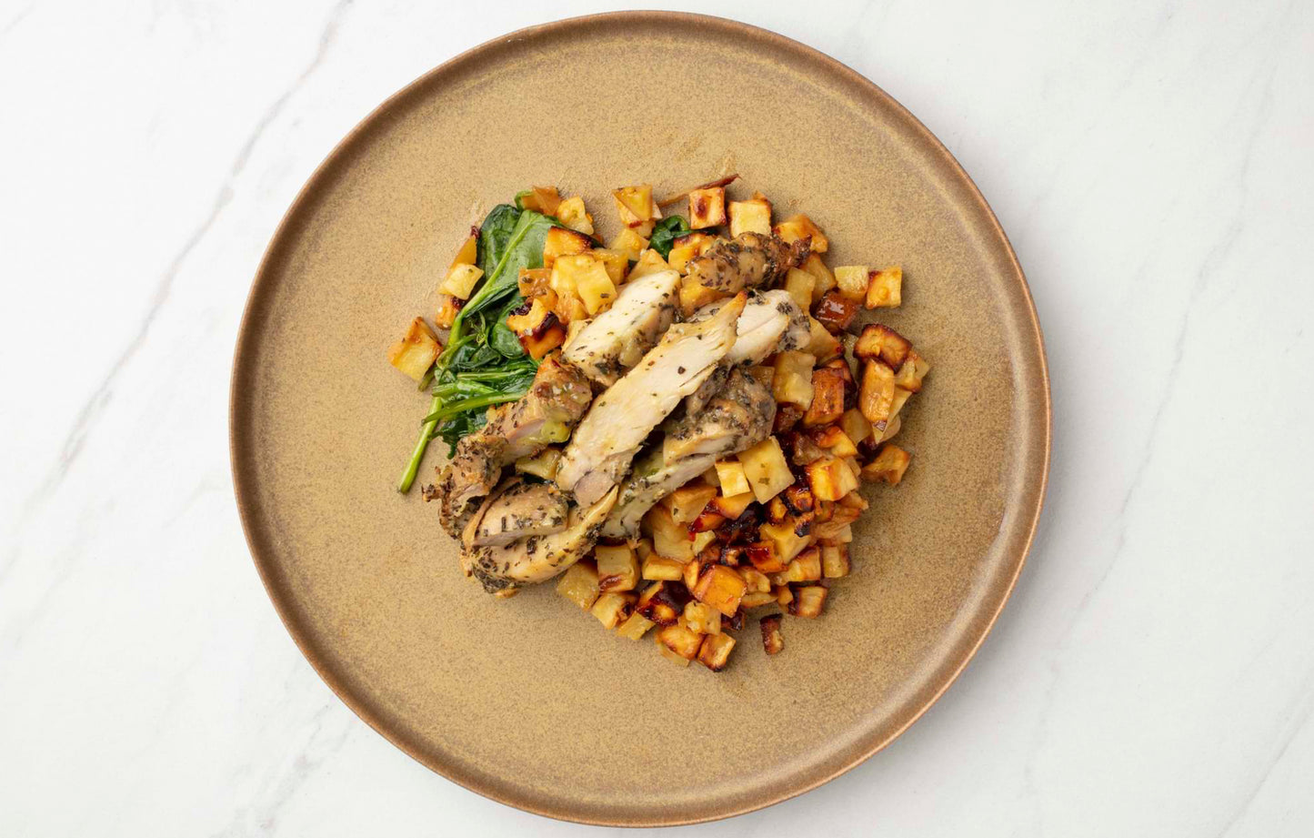 Chicken Thighs with Hot Honey Sweet Potatoes and Sauteed Spinach