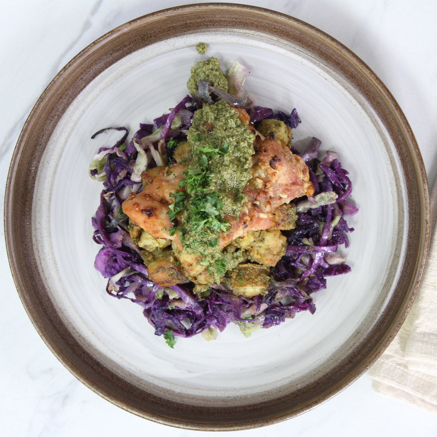 -Grilled Chicken with Sautéed Cabbage and Green Goddess Potato Salad - Pete's Real Food