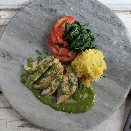 Pesto Chicken with Spinach and Spaghetti Squash - Pete's Real Food