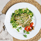 Tarragon Pesto Chicken Bake with Shredded Kale, Brussels Slaw and Roasted Veggies