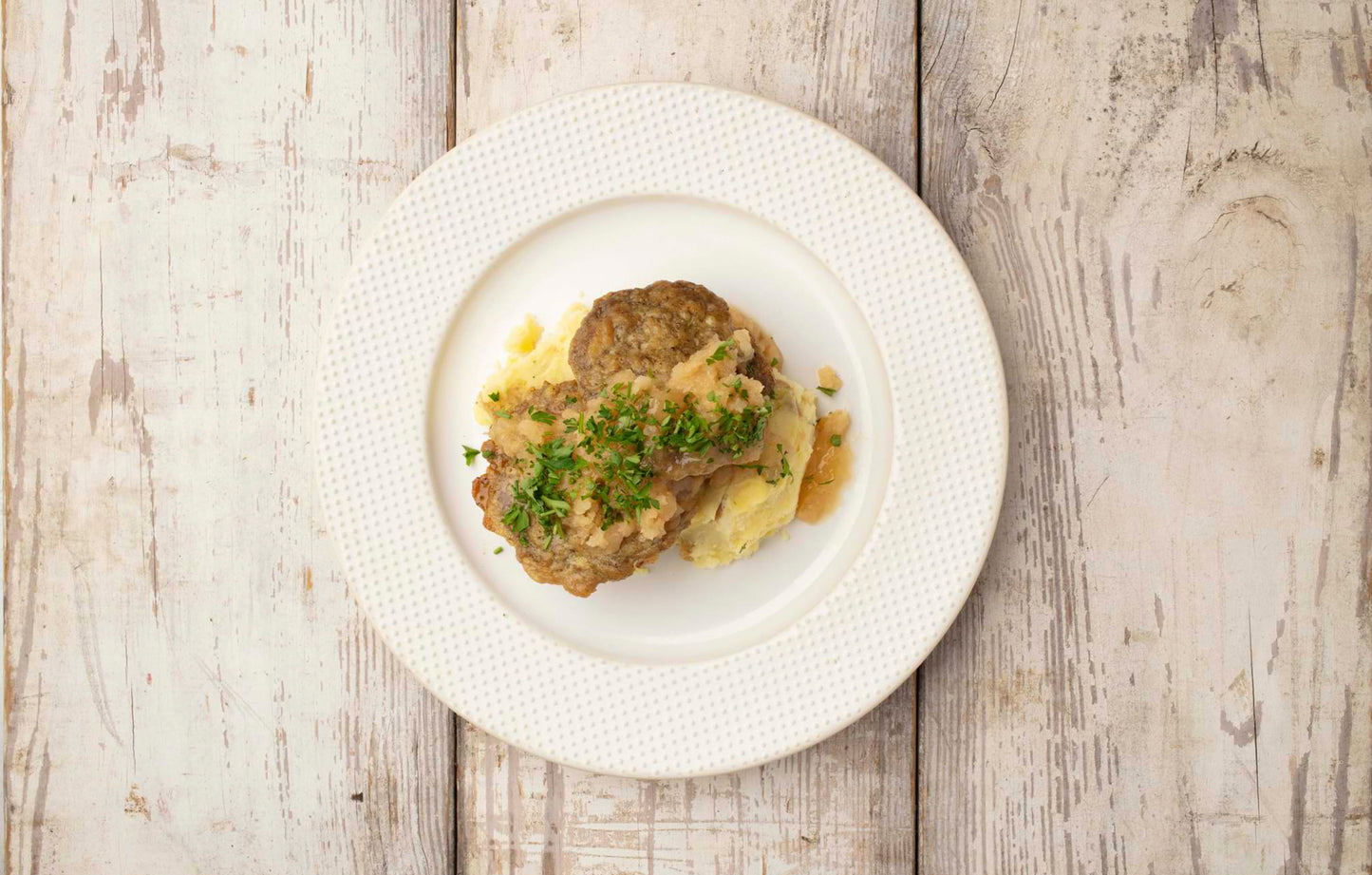 Chicken Sausage with Mashed Sweet Potatoes and Gravy