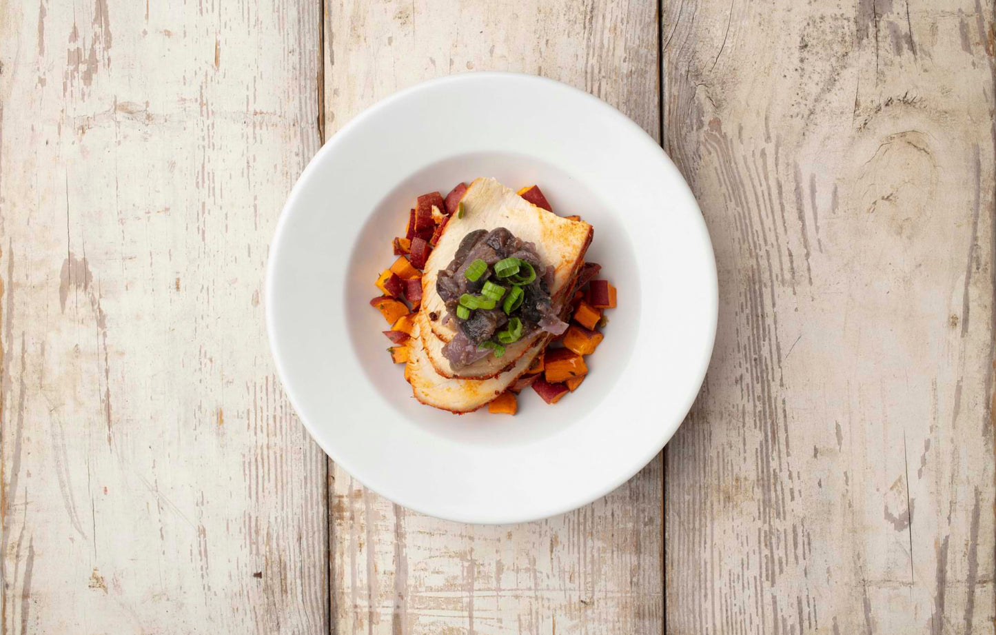 Paprika Rubbed Turkey with Figs, Onions, and Roasted Sweet Potatoes