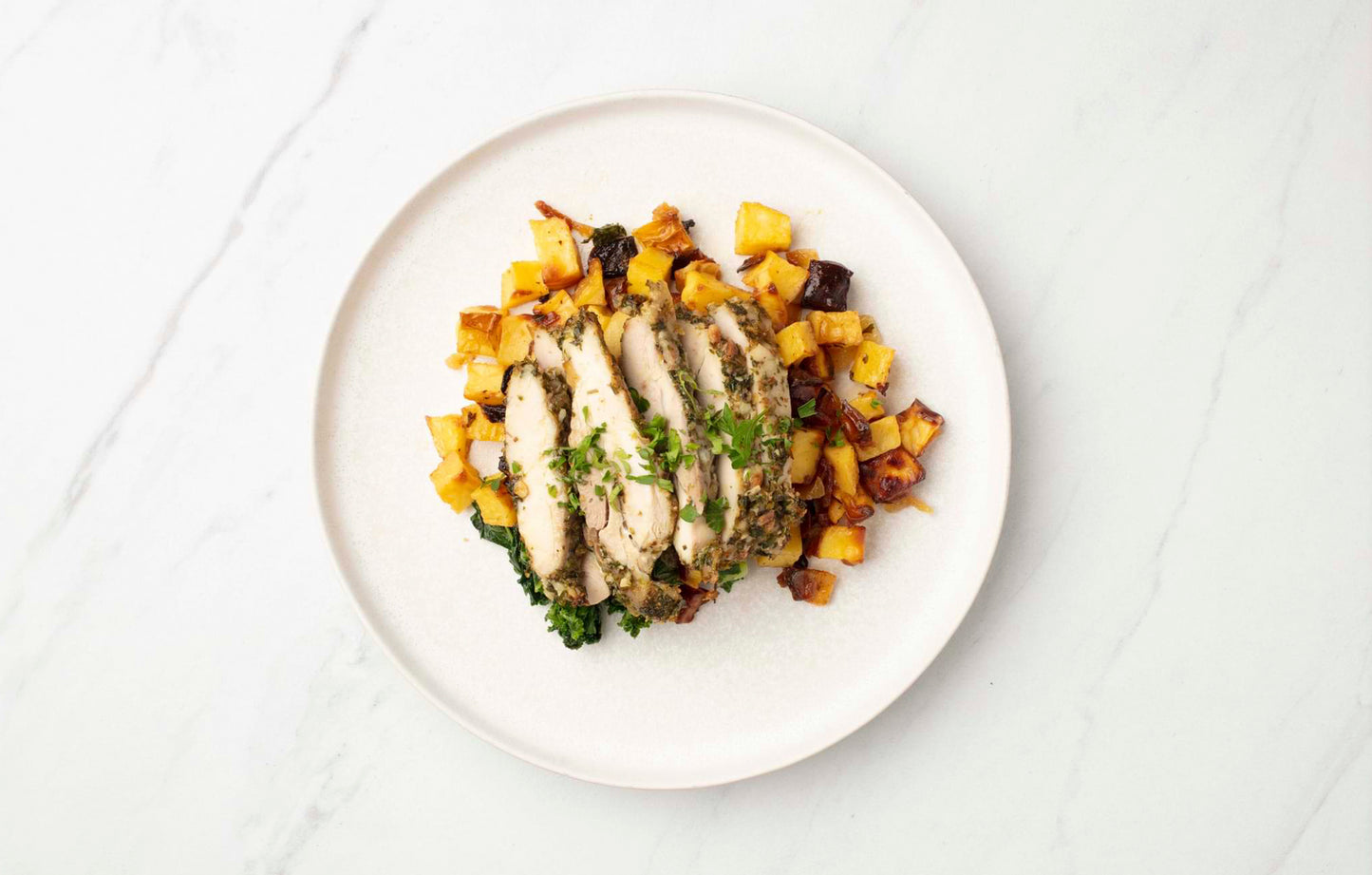 Herb Chicken with Salt and Vinegar Roasted Potatoes and Kale