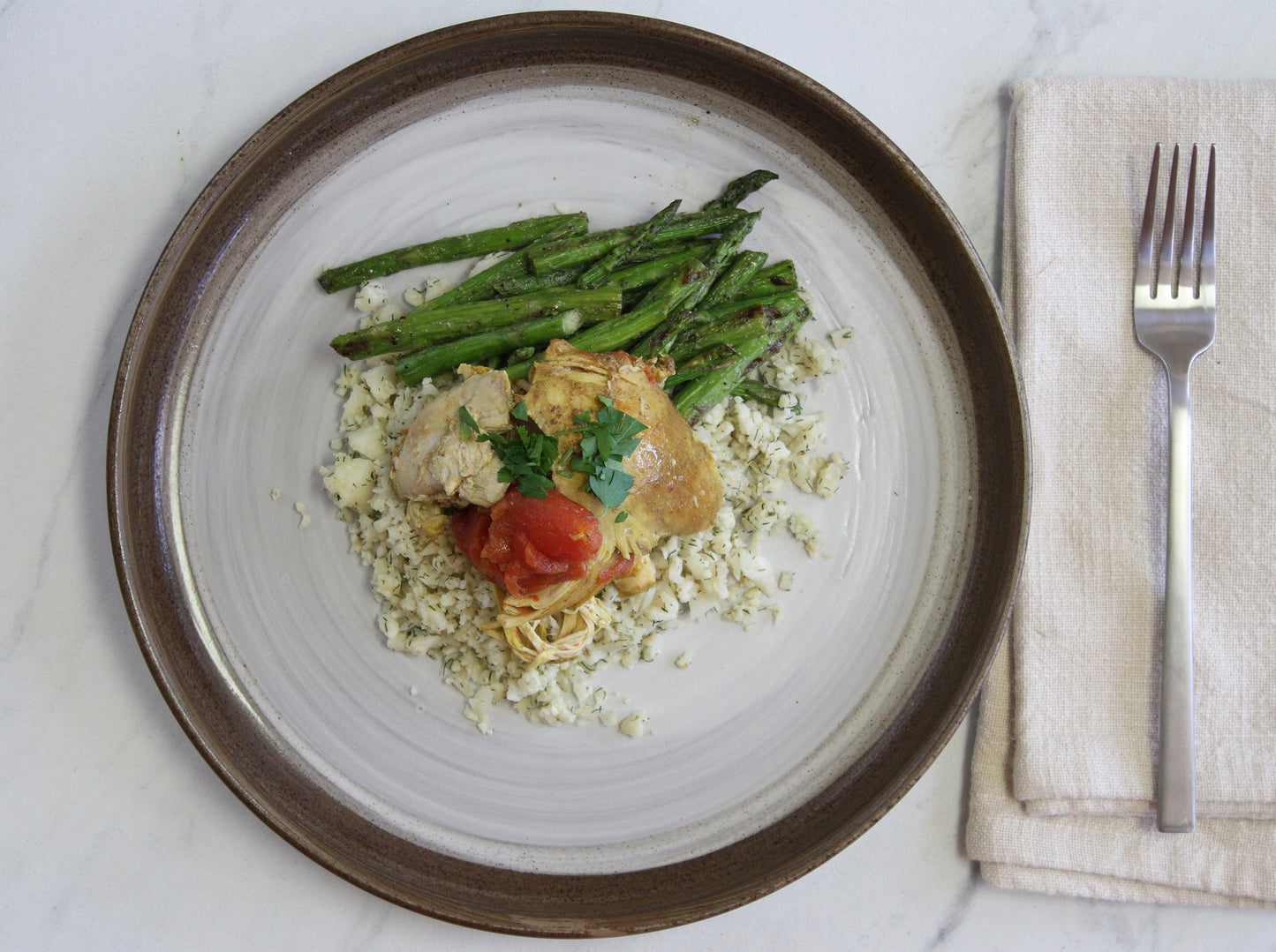 Moroccan Chicken with Asparagus and Dill Cauliflower Rice