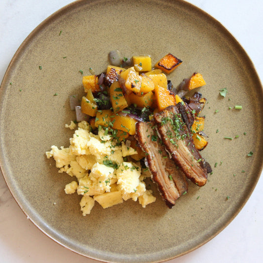 Eggs With Bacon and Butternut Squash and Mushroom Hash - Pete's Real Food