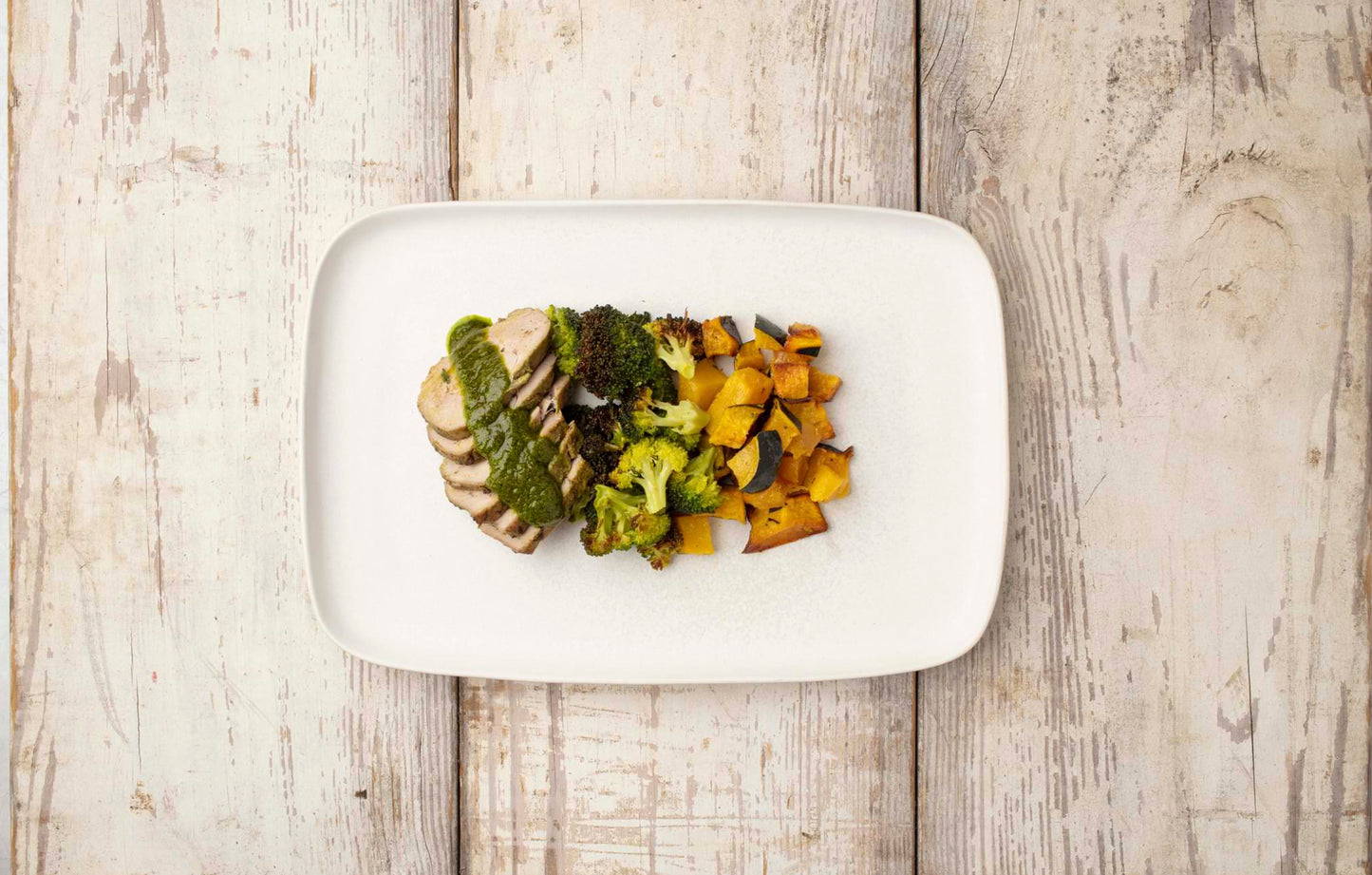 Pepita Pesto Pork Tenderloin with Pumpkin and Broccoli