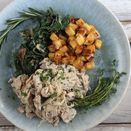 Simply Braised Chicken with Swiss Chard and Rutabaga - Pete's Real Food