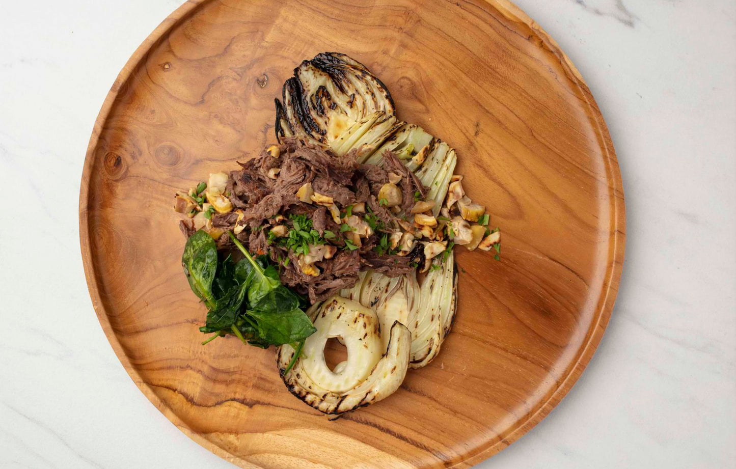 Balsamic Braised Beef with Celery Root Puree and Spinach with Chestnuts