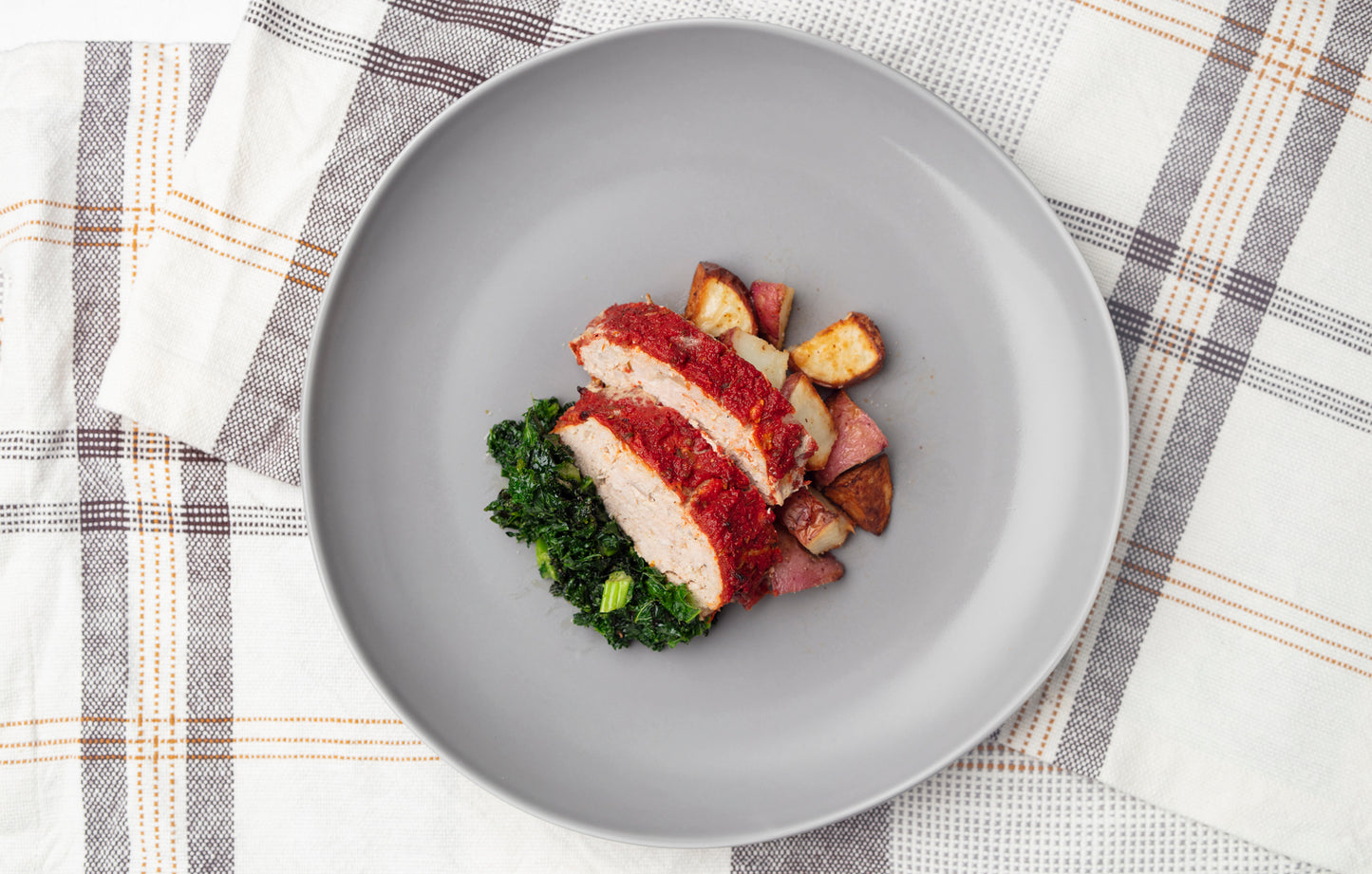 Chicken Meatloaf with Kale and Roasted New Potatoes
