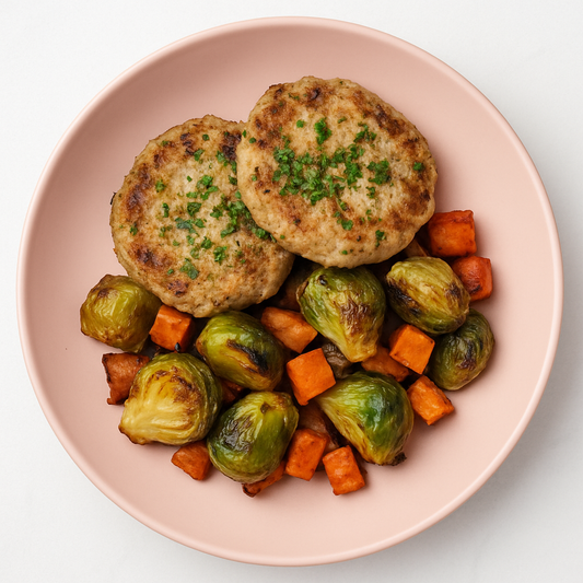 Lemon and Herb Turkey Burger with Brussels and Yams