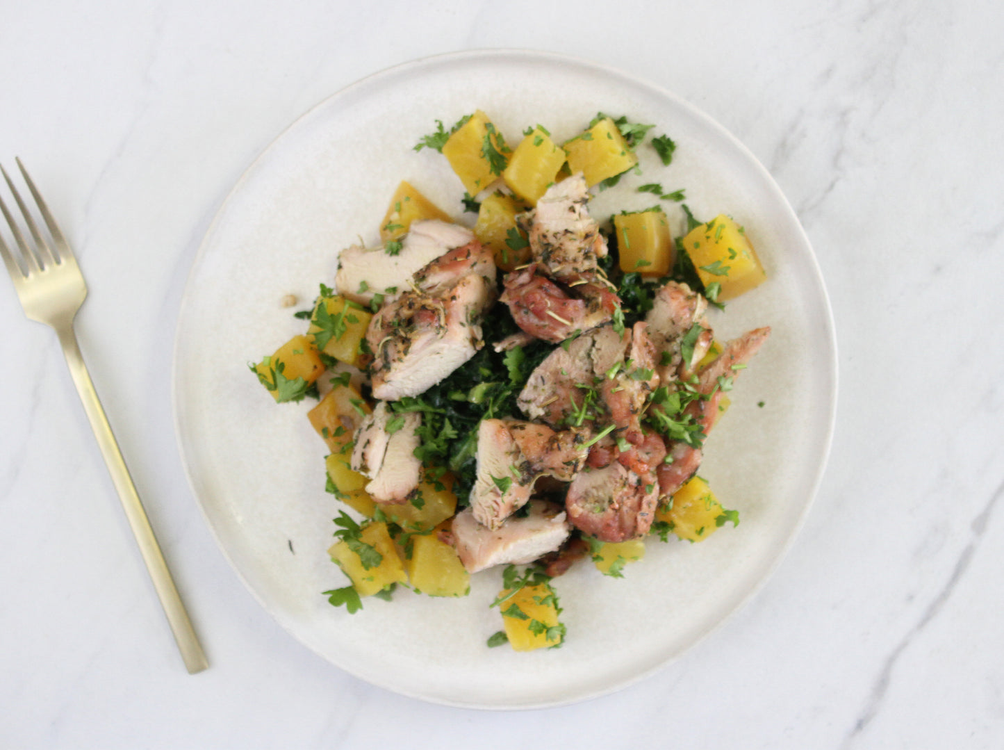 -Herbed Chicken with Marinated Golden Beets & Kale