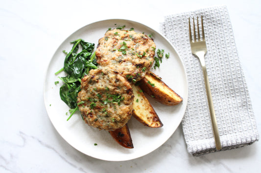 -Mushroom Herb Chicken Patties with Roasted Turnips & Sauteéd Spinach