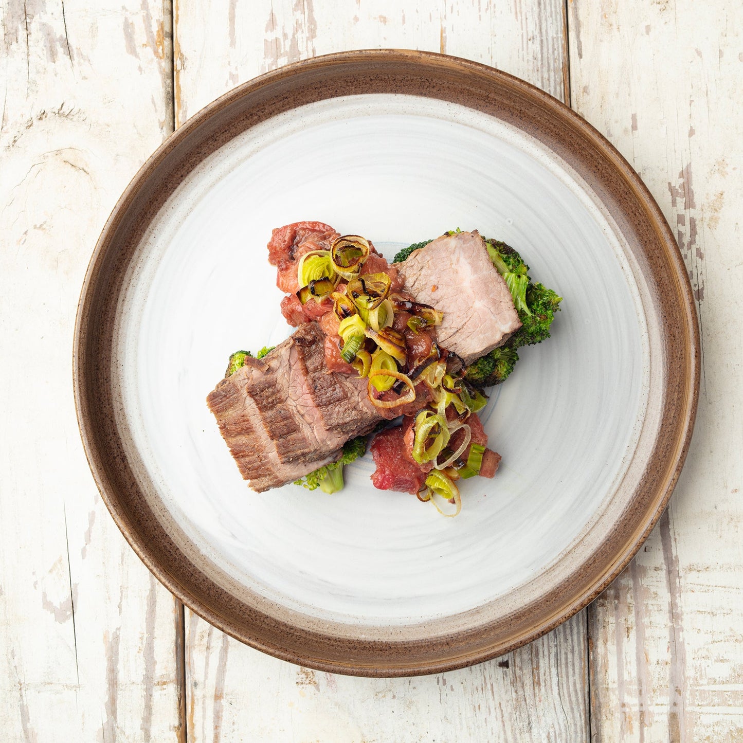 -Grilled Steak with Roasted Broccoli & Spring Onion + Rhubarb Chutney