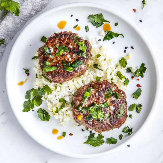 Teriyaki Beef Patties over Cauliflower Rice - Pete's Real Food