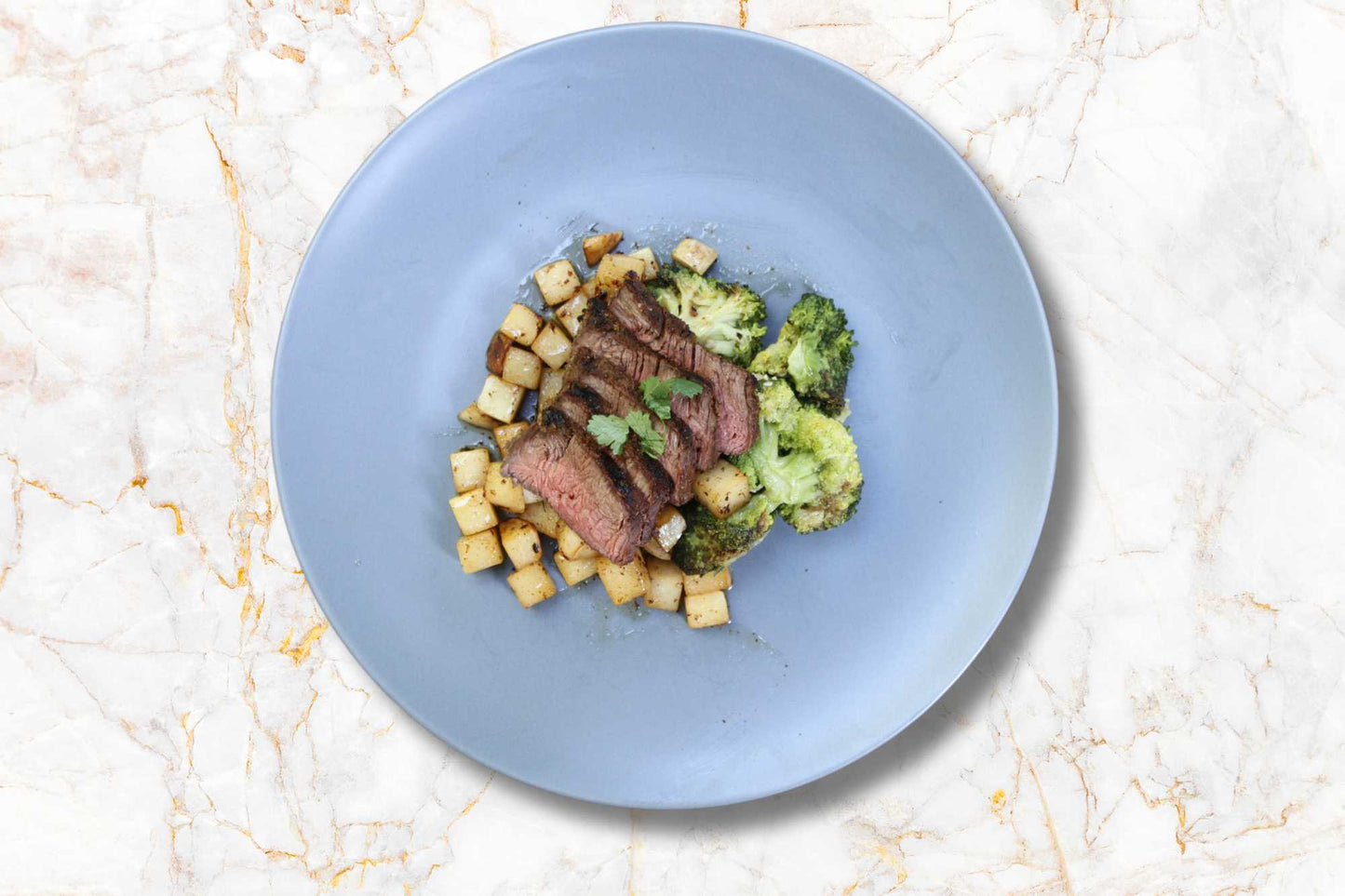 Grilled Steak with Roasted Broccoli and Turnip Wedges