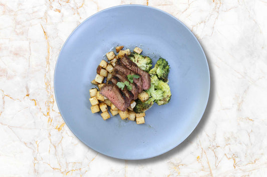 Grilled Steak with Roasted Broccoli and Turnip Wedge