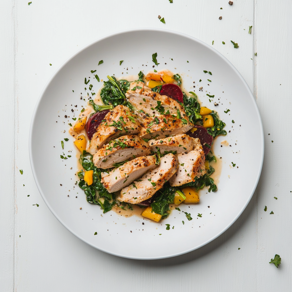 Mango Glazed Chicken with Braised Beets and Sautéed Chard - Pete's Real Food