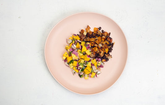 Jerk Spiced Jack Fruit Scramble with Mango Salsa