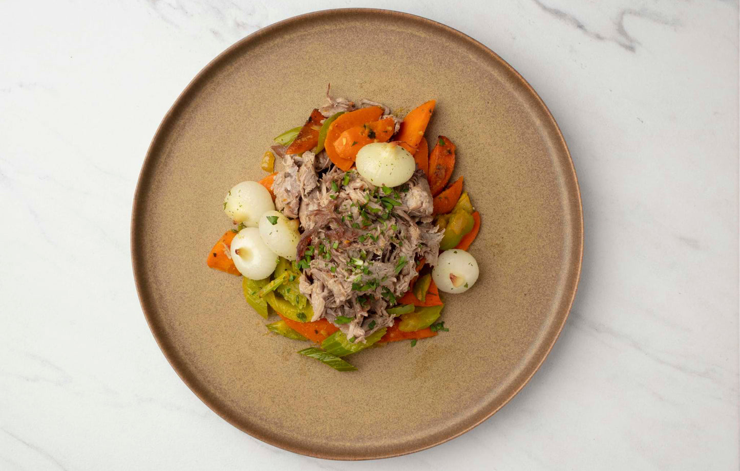 Thyme Braised Pork with Provencal Vegetables and Braised Cipollini Onions