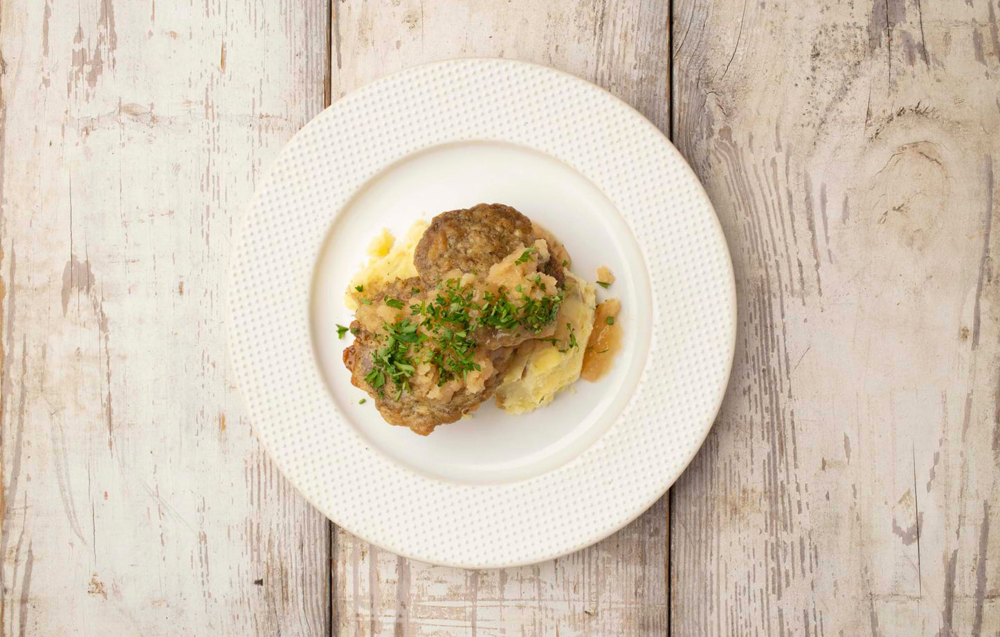 Chicken Sausage with Mashed Sweet Potatoes and Gravy